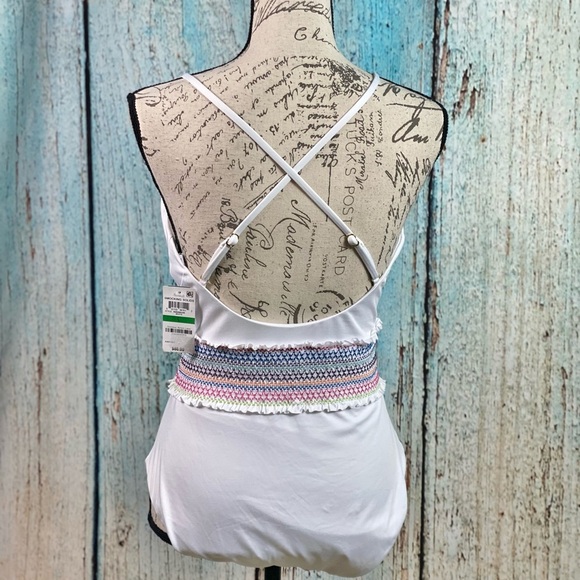 BAR III NWT White Smocked Plunging Swimsuit - Picture 10 of 12